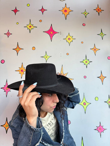 Black Western Wool Cowboy Hat Suede Look Ranch Cowboycore Fedora M/L