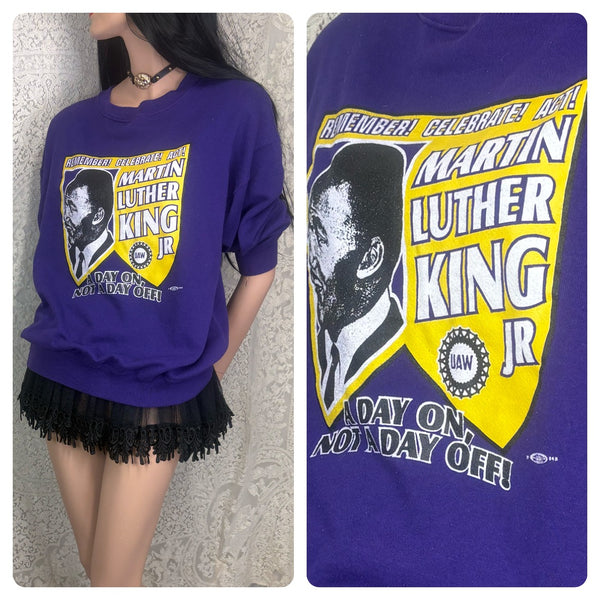 Purple MLK Graphic Pullover Novelty Sweater Cozy Streetwear Souvenir Statement S