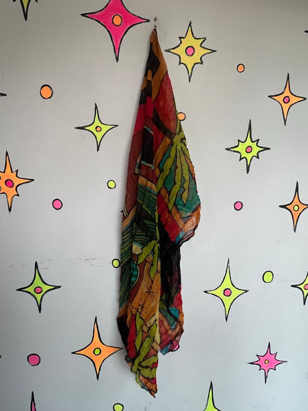 Vintage Crinkle Scarf 90s Artsy Avant Garde Boho Whimsy Wrap