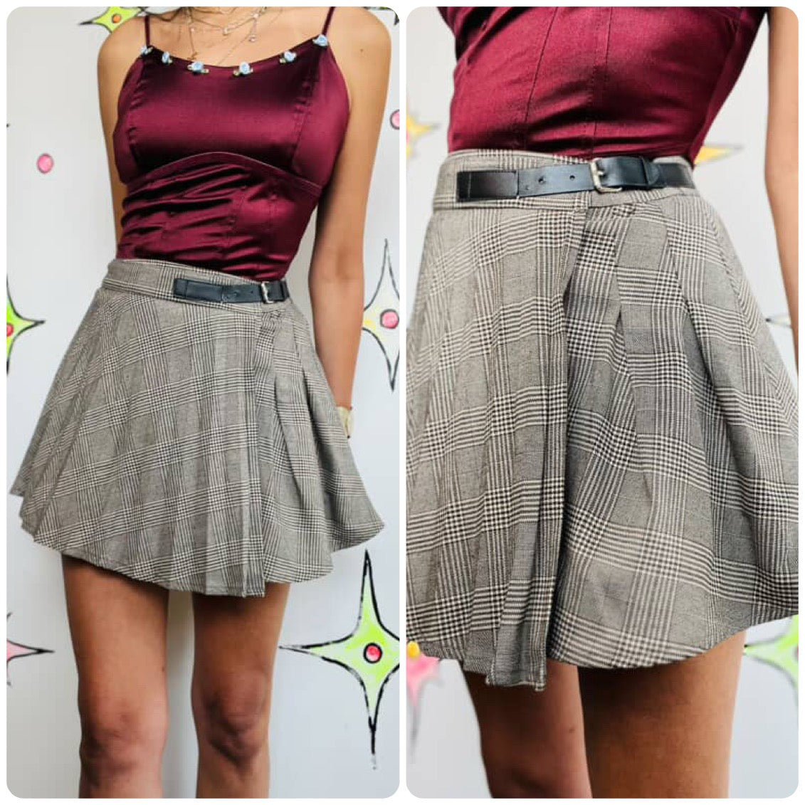 Vintage 90s Y2K Plaid Tartan Pleated Mini Skirt Grunge Emo Schoolgirl Skirt XS