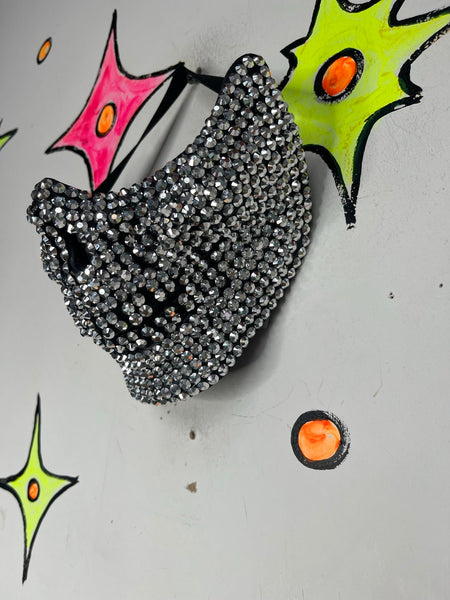 Blinged Out Half Skull Mask Rhinestone Goth Horror Cosplay Mask