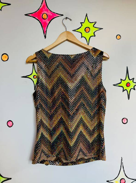 Y2K Op Art Fairy Grunge Cyber Op Art Top - Stretchy Indie Sleaze - Size M