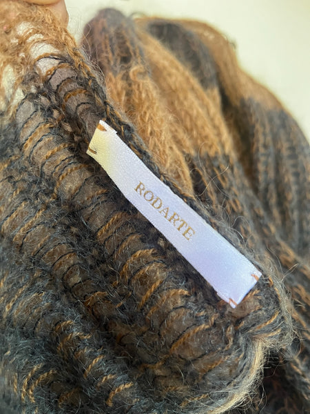 90s Brown Striped Grunge Oversized Fuzzy Mohair Scarf - Extra Long Cozy Rodarte