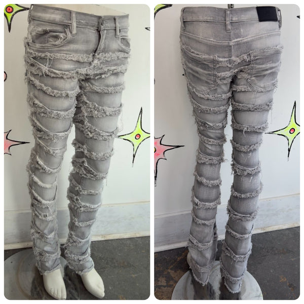 Y2K Low Rise Distressed Jeans Gray Wash Denim Fairy Grunge Boho 2000s - 16