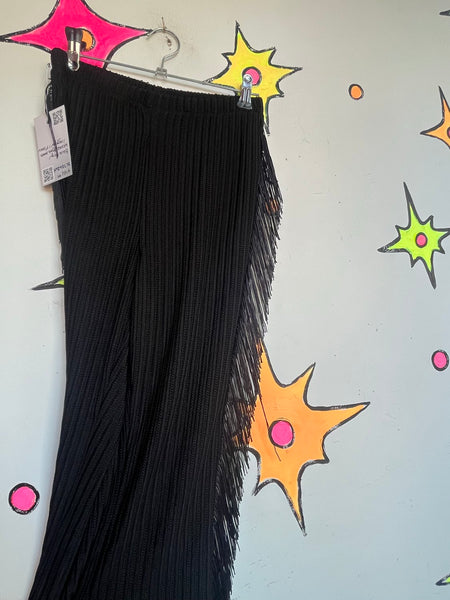 Black Fringe Flare Pants | Western Goth Festival Bell Bottom Leggings XS