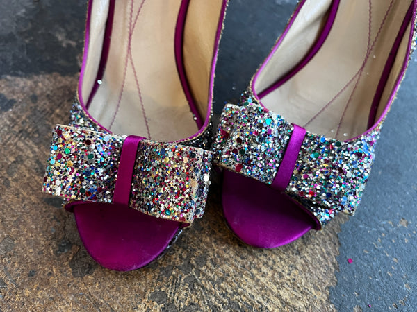 Kate Spade Glitter Peep Toe Heels – Coquette Y2K Sparkly Silver Glam Pumps – 9