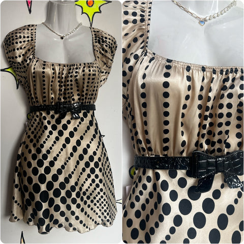 Vintage Y2K | Polka Dot Fairy Cyber Grunge Indie Sleaze Belted Top Mini Dress L