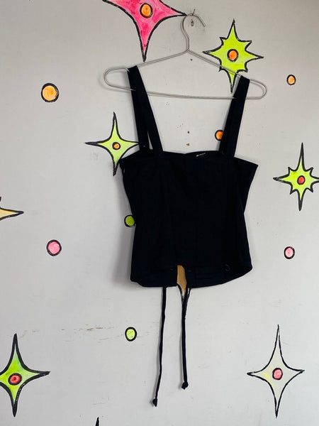Romantic Black Lace Up Corset Top Y2K Fairy Goth Whimsy Grunge S