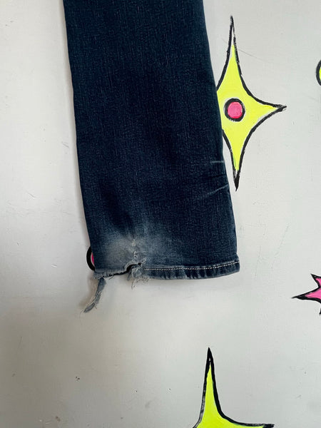 Y2K Rhinestone Denim Flare Jeans Low Rise Embellished Indie Sleaze McBling XS