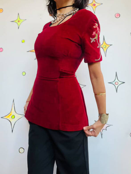 Vintage 60s 70s MOD Micro Mini Dress or Top – Deep Cherry Red Boho Go-Go - S