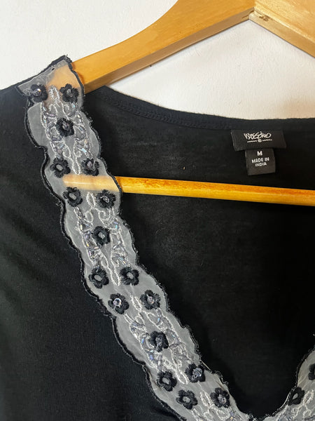 Vintage Y2K Black Lace Trim Romantic Goth Fairy Grunge Super Soft Tank Top XS S