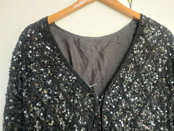 Vintage 80s Neiman Marcus Black Beaded Fringe Dress 20s Inspired Disco Glam