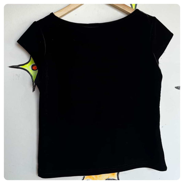 Vintage 90s | Stretchy Black Velvet Mall Goth Fairy Grunge Crop Top | Size Small