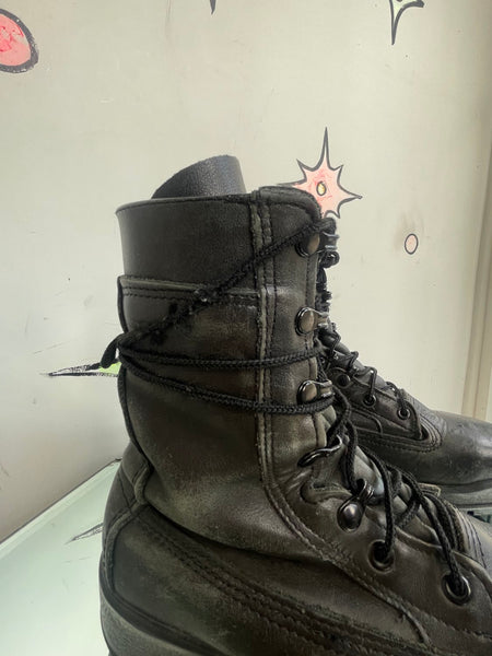 Vintage Black Vibram Combat Boots | Leather Steel Toe Military Grunge Punk Boots