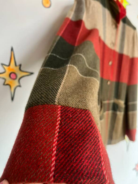 Vintage 80s Red & Green Tartan Plaid Wool Christmas Holiday Preppy Blazer – S
