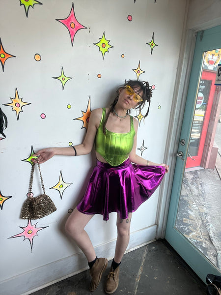 NWT Fuchsia Metallic Skater Skirt Galactic Alien Y2K Space Girl Cosplay Twirl S