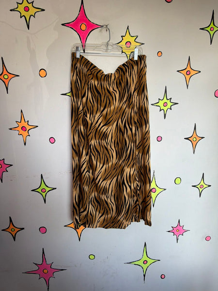 Vintage 80s 90s Tiger Print Maxi Skirt | Animal Print Boho Grunge | Size L