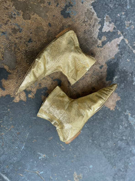 1960s Gold Lamé Lurex Space Age Ankle Booties - Mod Go‑Go Boots - 6.5 - 7