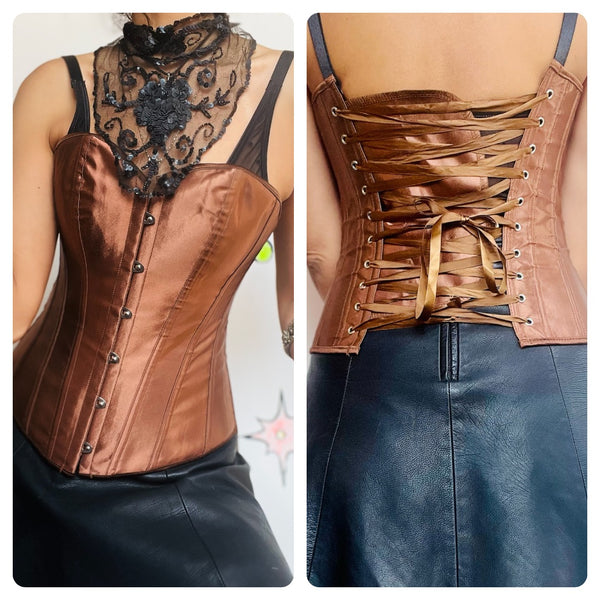 Y2K Gold Lace-Up Corset Fairy Grunge Romantic Goth Victorian Revival - Size XS