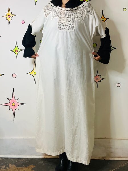 Antique Early 1900s Edwardian White Cotton Lace Slip Dress Chemise Corset Cover