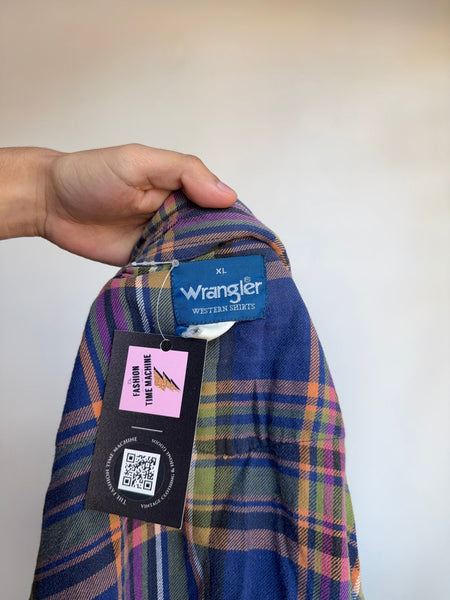 Vintage 90s Wrangler Pearl Snap Flannel Oversized Western Grunge Shirt
