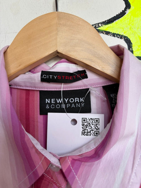 Y2K Pink Pinstripe Button-Up Shirt Office Siren Academia Preppy Glam L