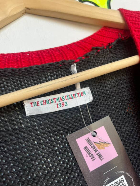 Vintage Black Christmas Sweater | Candy Cane Ugly Tacky Xmas Party Cardigan – L