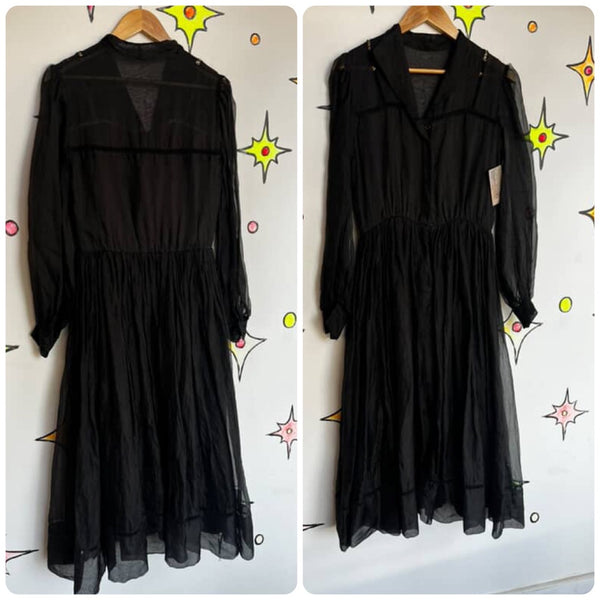 Antique 1910s | Black Sheer Tulle Gown Dress | Edwardian Vintage | Witchy Goth S
