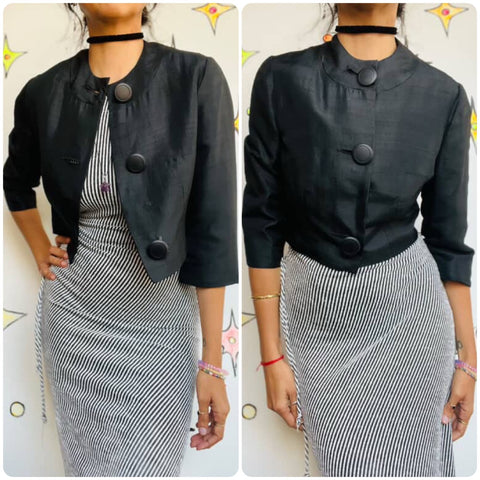 Vintage 1950s Classy Black Cropped Bolero Blazer Tailored Jacket Old Hollywood S
