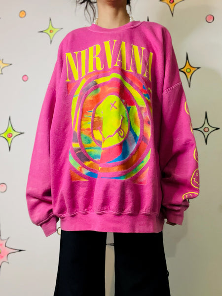 Vintage Y2K Pink Emo Grunge Fairy Oversized Nirvana Sweatshirt – L