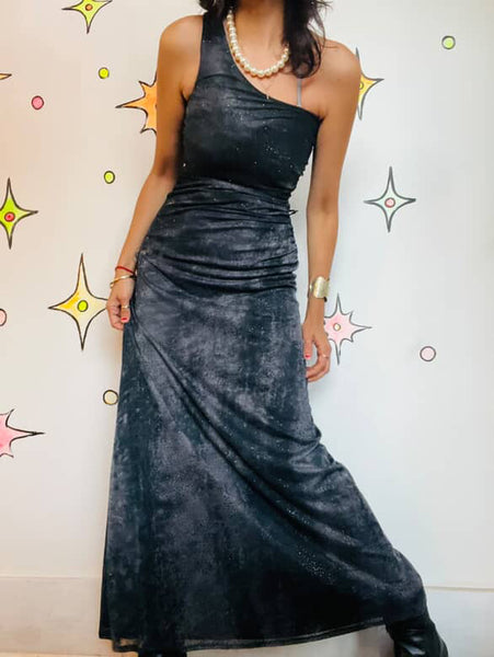 90s Y2K Glitter One-Shoulder Fairy Goth Formal Slip Dress – City Triangles S