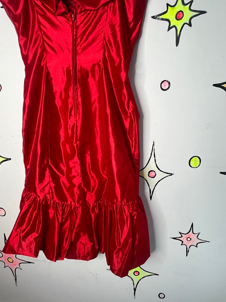 Vintage 80s Shiny Red Poofy Party Dress Prom Wild Glam New Wave Formal M
