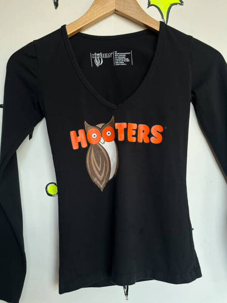 Vintage Black Hooters Long Sleeve Tee ' Waitress Cosplay Uniform Graphic Shirt XS
