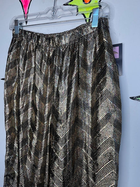 80s Gold Lamé Pants High Rise Disco Glam Studio 54 Retro Liquid Metallic M/L