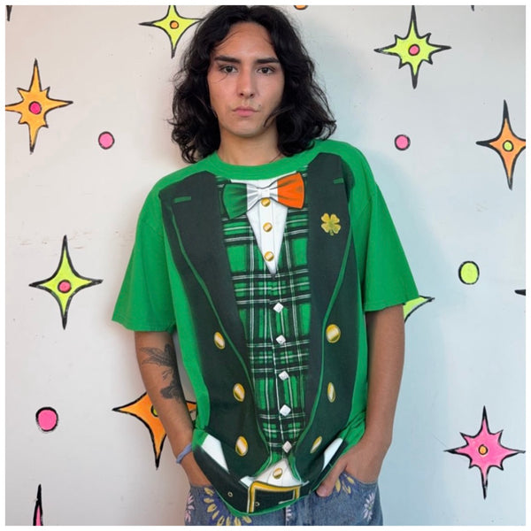 Leprechaun Costume T-Shirt Irish St Patrick's Day Tee Oversized Green Graphic L
