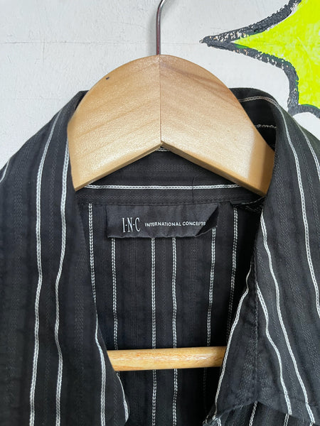 Vintage Y2K Black Pinstripe Wrap Top - Dark Academia Preppy Goth Office Siren M