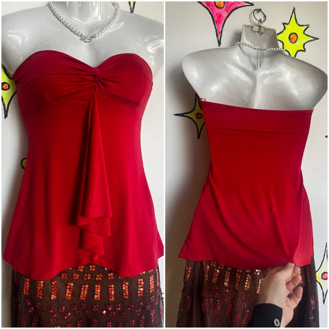 Vintage Y2K | Red Charlotte Russe Grunge Fairy Tube Top Blouse | Small