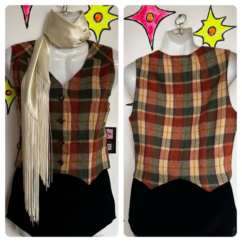 Vintage 60s 70s | Vintage Cropped Boho Grunge Cottage Core Plaid Vest | Small