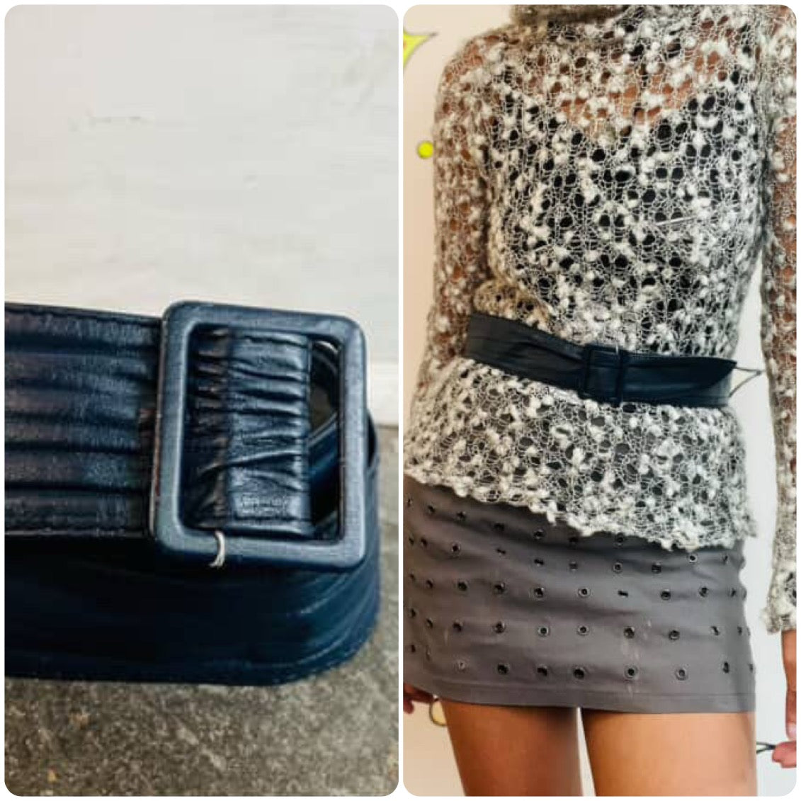 Vintage 1980s Navy Leather Waist Belt – Adjustable – Small – Soft Leather