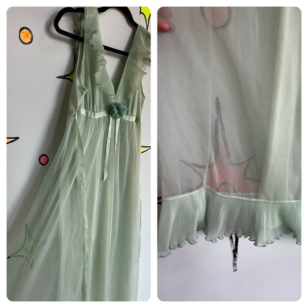 Vintage | Double Layer Chiffon Sheer Babydoll Fairy Grunge Nighty Slip Dress | M