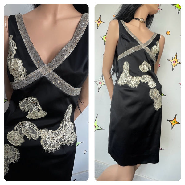 Satin Slip Babydoll Dress Lace Fairy Grunge Romantic Dress Lingerie Style Mini M