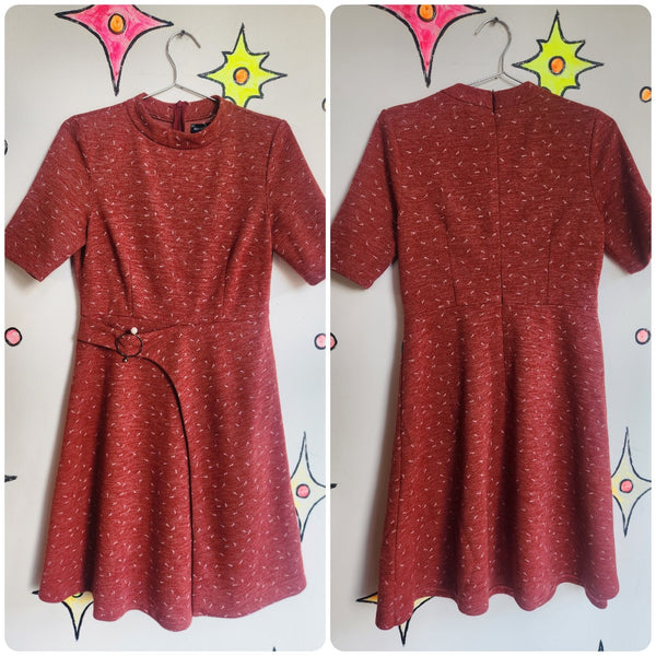 Vintage 60s 70s | Red Retro Groovy MOD Mini Dress | M