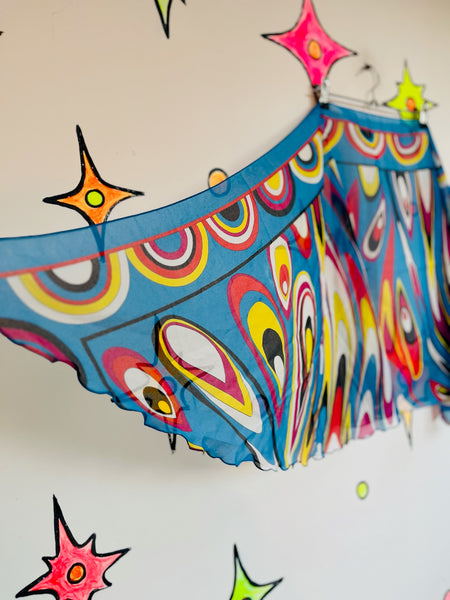 Vintage Rainbow Psychedelic Op Art Sheer Scarf 60s 70s Style Groovy Mod Festival