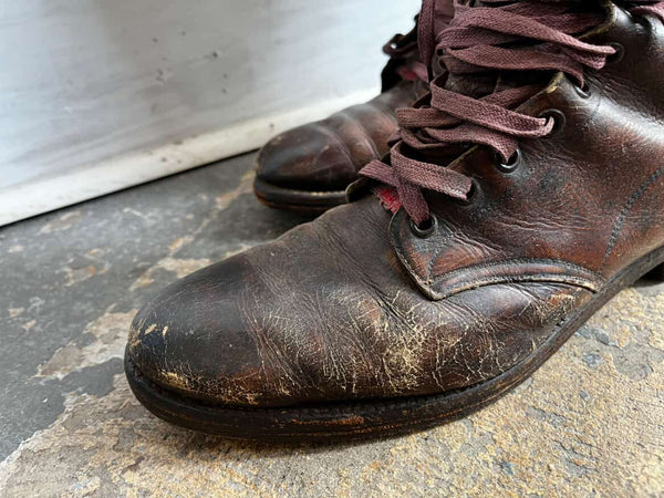 Original WWI Era U.S. Officer's Tall Leather Boots - Vintage Brown Knee-High Men's 12