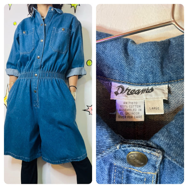 Vintage 90s Denim Overall Dress Grunge Streetstyle Mini Jumper Emo Y2K – Large