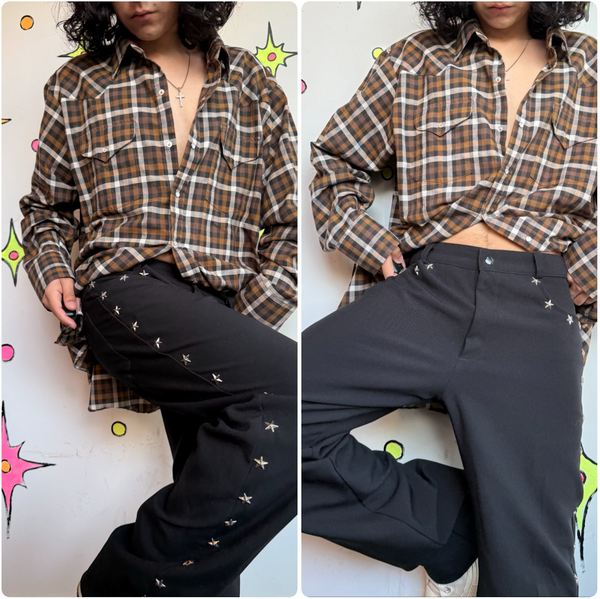 Vintage Mariachi Pants Black Star Studded Suit Trousers Elvis Glam Costume 33x34