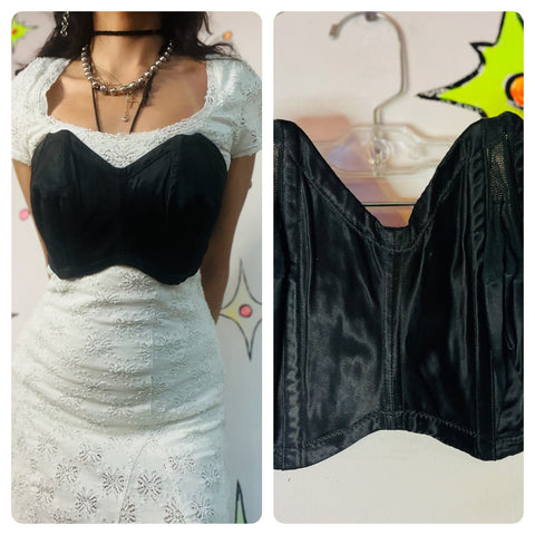 1940 50s Strapless Boned Bullet Bra Vintage Black Pin-Up Lingerie Bustier 34 B - C