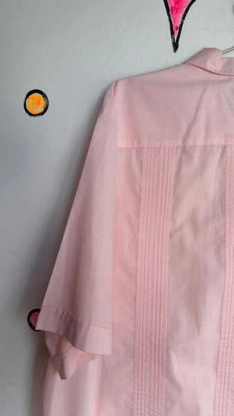 Pastel Pink Guayabera Shirt | Latin Cuban Classic Button-Up Haband Style – XL