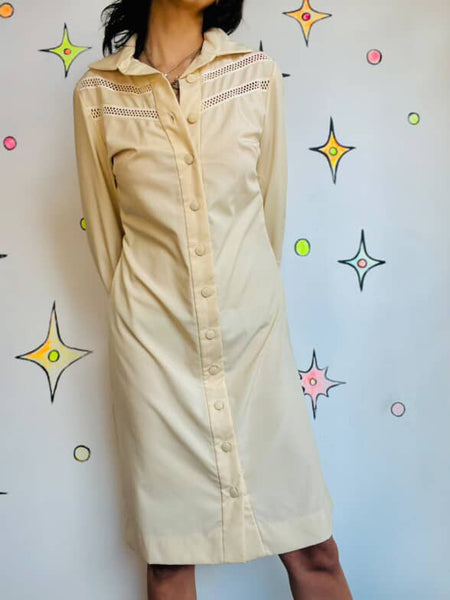 Vintage 70s Off-White Western Boho Dress | Dagger Collar | Cut-Outs | Size M