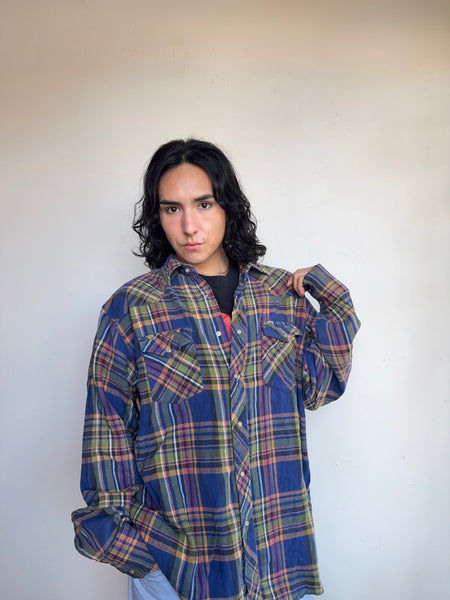 Vintage 90s Wrangler Pearl Snap Flannel Oversized Western Grunge Shirt